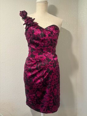 Y2K Ruby Rox One Shoulder Fuchsia Floral Sheath Dress Dina Manzo Housewives